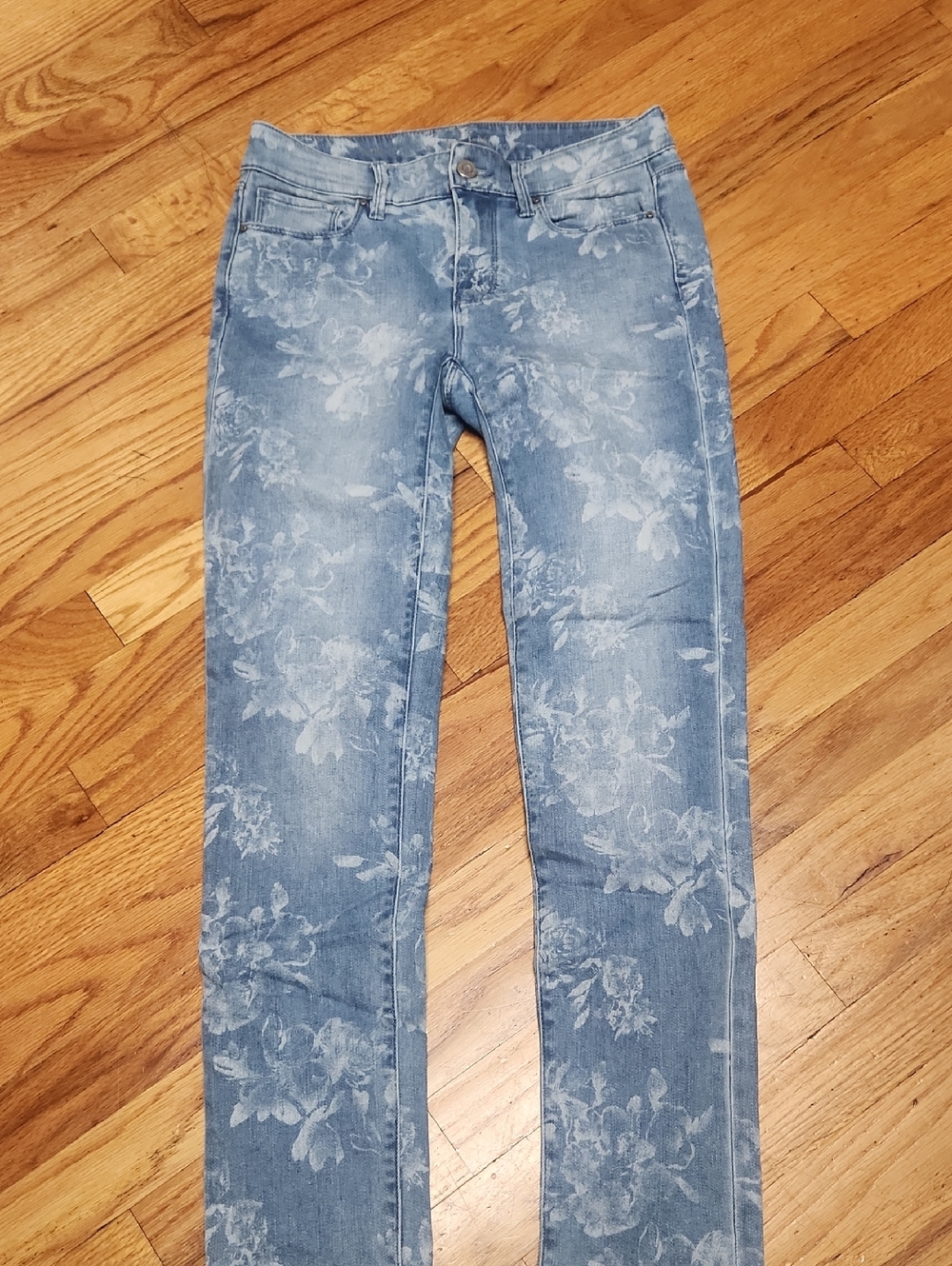 Floral Print Light Blue Women's Jeans, 00, EUC